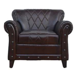 Premium Genuine Leather Chesterfield <b>Wing</b> <b>Chair</b> with Button Tufted Back Rolled <b>Arms</b> Solid Wood Legs Brown Classic Living Room - Product Image 1