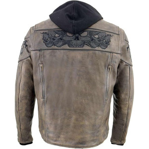 SAMROZ SPORTS Men's Distressed Brown Leather Jacket with Reflective Skulls - Product Image 4
