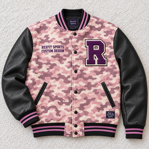 Veste universitaire unisexe style streetwear avec manches contrastantes et patch brodé en chenille, boutons-pression, OEM - Product Image 3