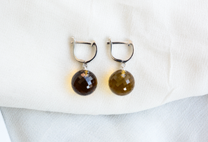 Pendientes de plata de ley con cuarzo Golden Orb Beer, estilo moderno, con piedra natural, par de pendientes para mujer - Product Image 2