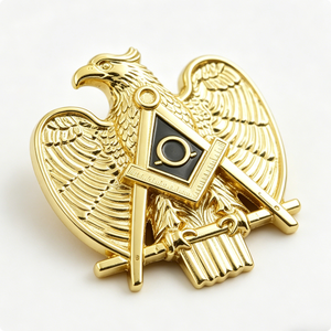 Épinglette Aigle Doré avec compas et croix, badge en émail de style classique, fixation par épingle de sûreté en métal, épinglettes métalliques de haute qualité - Product Image 2