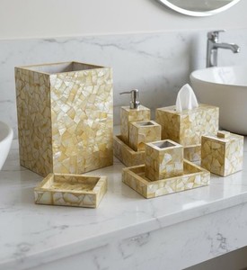 Natural Mother of Pearl Inlay Bathroom <b>Set</b> Glossy MOP <b>Soap</b> Dispenser Toothbrush Holder For Homes Hotel Bathroom Collection - Product Image 3