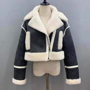 Chaqueta Bomber de Cuero Sintético para Mujer, Talla Grande, con Forro de Piel Sintética, Cierre de Cremallera, Manga Larga, Estilo Invernal, Corta - Product Image 5
