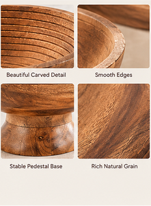 Handmade AcaciaU Wooden Eco-Friendly Fruit <b>Bowl</b> Pedestal Serving <b>Bowl</b> Home Dining Decor Traditional <b>Chinese</b> Style Party - Product Image 6