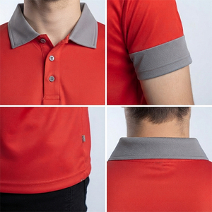 Polo pour homme rouge et gris avec col contrastant, empiècements aux manches, logo personnalisé, vêtements de sport, vêtements de travail, polo de golf, vente en gros - Product Image 3