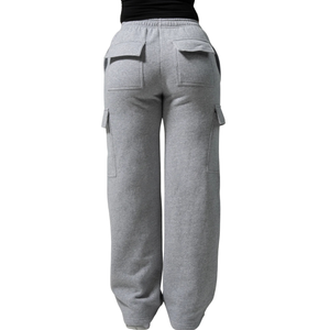 Women's Light Gray Cargo Sweatpants Relaxed Fit Fleece Jogger Pants with Side Cargo Pockets Casual Workout Lounge Sportswear - Product Image 2