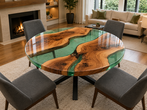 Luxury Round Clear Green <b>Epoxy</b> Resin Coffee <b>Table</b> with Modern Design Eco-Friendly for Home Restaurant Diwali Celebrations - Product Image 3