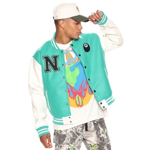 Mens Plus Size Waterproof Sheep Fur Varsity Jacket Casual Color <b>Block</b> Button-up For Winter/spring/fall School Baseball - Product Image 1