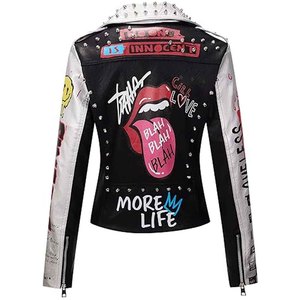 Women Studded Leather <b>Jacket</b> Black Motorcycle <b>Punk</b> Biker Style PU Genuine Leather OEM Custom Wholesale Supplier - Product Image 4