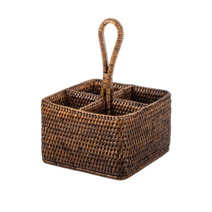 Portautensilios Cuadrado de Ratán de Alta Calidad, Ecológico, Ligero, Apto para Alimentos, con 4 Compartimentos, Tejido a Mano - Product Image 1