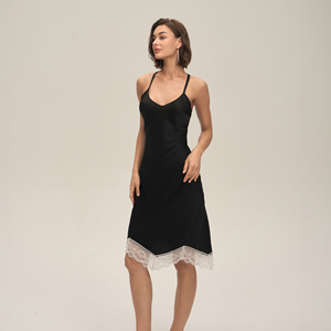 Casual Dresses Solid Color Satin Lace Trim Natural Summer Thermal Backless Nightgown White Lace Sleepwear - Product Image 2