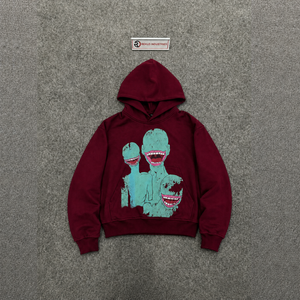 TRENDY GRAPHIC FASHION MENS MAROON GRAPHIC OVERSIZED <b>HOODIE</b> Casual Design Front Logo Pocket Style Autumn Wear MINIMAL URBAN STYL - Product Image 5