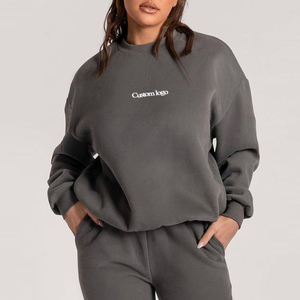 Sudadera Personalizada para Mujer, Cuello Redondo, Color Gris, Manga Larga, Talla Grande, Mezcla de Algodón, Diseño con Letras Bordadas, Ropa Casual de Otoño - Product Image 1