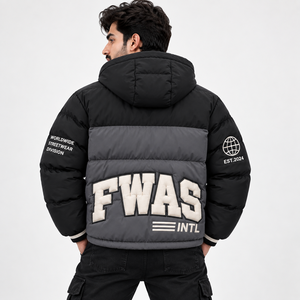 Veste matelassée d'hiver pour homme, isolation matelassée, fermeture éclair intégrale, coupe-vent, col montant, manteau décontracté, patch logo personnalisé - Product Image 2