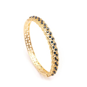 Pulsera de Latón Chapada en Oro de 22K con Zafiro Abrible, Kada de Latón con Piedra Redonda, Joyería Vintage de Boda para Mujer - Product Image 2