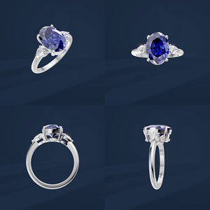 Women's Classic Oval Cut Lab Created Diamond Engagement <b>Ring</b> PT950 Platinum IGI Certified <b>Blue</b> Sapphire Center Stone - Product Image 6
