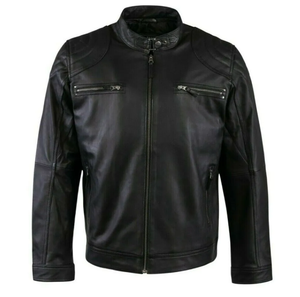100% <b>Top</b> <b>High</b> Quality Comfortable Breathable Men Black Cow Skin <b>Leather</b> Jacket Winter Warm Long Sleeve Stand Collar Fur Trim - Product Image 1