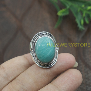 Anillo de Amazonita Natural con Plata de Ley 925, Hecho a Mano, Estilo Boho, Cabujón Ovalado, Joyería de Diseño Vintage para Él, Unisex - Product Image 6