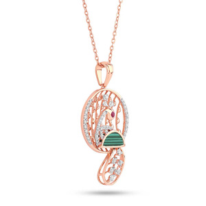 Collier avec pendentif en plumes de paon, malachite et pierres de rubis, serti de diamants - Product Image 3