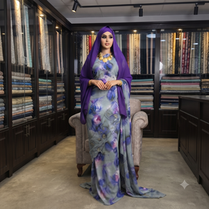 Robe traditionnelle somalienne de luxe écologique en tissu Fransawi Dirac Slub blanc doux et transparent pour filles, idéale pour les mariages et les fêtes, avec châle assorti - Product Image 2