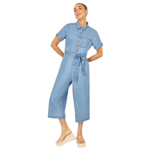 Mono vaquero casual para mujer con cinturón y pierna ancha, servicio mayorista OEM ODM de fábrica - Product Image 2