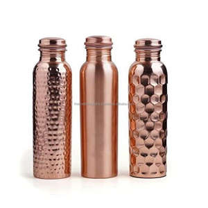 ขวดน้ำดื่มทองแดงสำหรับผู้ใหญ่พิมพ์ลายนูนและลายนูนด้วยค้อน3ดีไซน์ที่แตกต่างกันขวดน้ำดื่ม100% อายุรเวท - Product Image 1