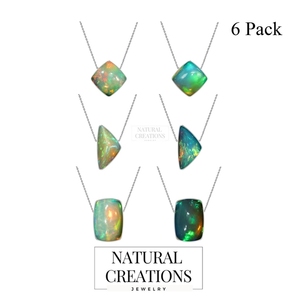 Premium Silver Plated 925 Sterling Silver Women's Gift Slider Ethiopian <b>Opal</b> Mix Shapes Spring Lock Cable Chain Bezel Setting - Product Image 1