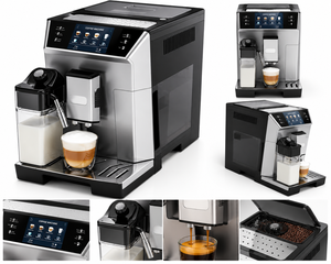 Machine à café entièrement automatique programmable, contrôle par écran tactile, mousseur à lait, acier inoxydable noir, plug-and-play, nettoyage facile - Product Image 1