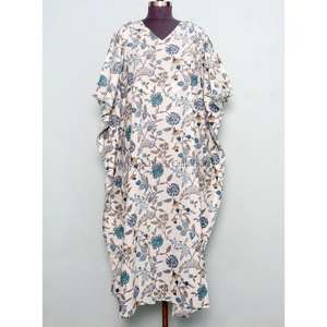 Nuevo Vestido Kaftan de Algodón para Mujer Talla Grande, Elegante Estampado Paisley Vintage, Manga Corta, Estilo Playero, Holgado para Verano - Product Image 1