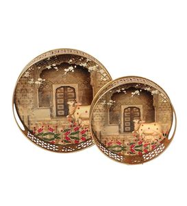 Bandejas y tarros de cuerno hechos a mano con motivos de animales tradicionales Pichwai, con estampado de plata alemana, tacto real, decoración del hogar, boda india, venta al por mayor - Product Image 5