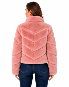 Blush Pink Faux Fur Puffer <b>Jacket</b> <b>Women</b> Winter <b>Zip</b> <b>Up</b> Teddy Coat Soft Plush Warm Outerwear Casual Short Length - Product Image 4