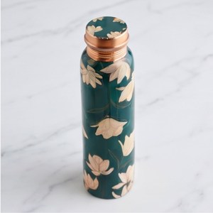 Green Floral Copper Water <b>Bottle</b> Reusable Screw-On Metal <b>Travel</b> Hydration Flask For Daily Hydration <b>Travel</b> Yoga Gym And Home Use - Product Image 1