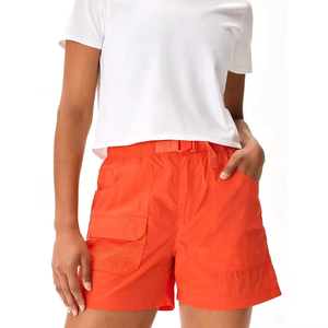 Shorts décontractés orange pour femmes, taille mi-haute, élastique, respirant, en polyester tricoté, avec poches, coupe régulière, couleur unie - Product Image 2
