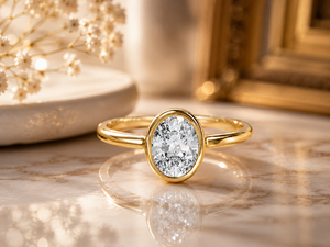 Oval Cut Moissanite Gold Plated Classic Engagement <b>Ring</b> 925 Sterling <b>Silver</b> <b>Solitaire</b> Wedding Band for Women - Product Image 1