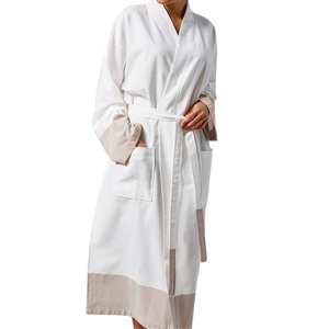 Albornoz de algodón orgánico y bambú para mujer, suave, absorbente, transpirable, ecológico, elegante, con cuello en V y cierre con cordón. - Product Image 3