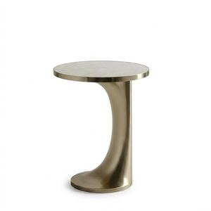 Ultimate Design Antique Finish Base <b>Round</b> Marble Top <b>Side</b> <b>Table</b> with Geometric Base for Living Room Home Furniture - Product Image 3