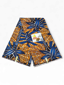 Tissu africain authentique de qualité supérieure - Motif feuille bleue pour la confection de vêtements traditionnels - Product Image 1