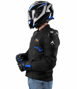 Chaqueta de Motociclista para Hombre, Personalizada, con Protección, para Motociclistas, Abrigo Exterior, Negro con Detalles Azules, Tejido Cordura - Product Image 4