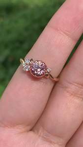 Women's Rose Gold Morganite Engagement Ring With Round Cut Diamonds Prong Setting Romantic Flower Style - Product Image 3