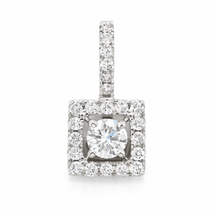 Elegante Collar con Colgante de Diamante Cultivado en Laboratorio, Diseño de Doble Halo Cuadrado Pequeño, Oro Blanco Sólido de 10K, para Mujer, Moderno y a la Moda - Product Image 4