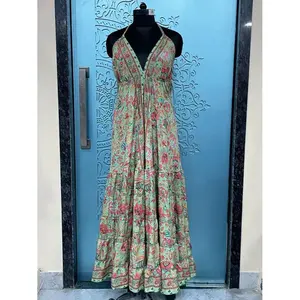 Ladies printed silk long dress Vintage design dress women holiday casual bohemian long dress clothing