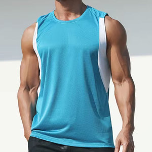 Camiseta sin mangas para hombre, color azul marino, cuello redondo, tejido de punto, transpirable, informal, con detalle de rayas en los hombros - Product Image 1