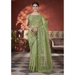 Sari de soirée de créateur avec broderie au fil, robes de bal élégantes - Product Image 4