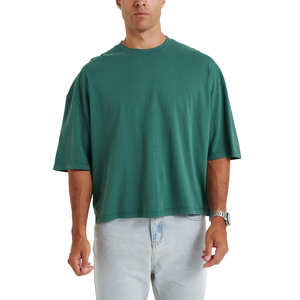 Camiseta de Algodón Verde Oversize para Hombre, Manga Corta, Cuello Redondo, Estilo Casual, Jersey Liso, Color Sólido, Estilo Urbano - Product Image 1