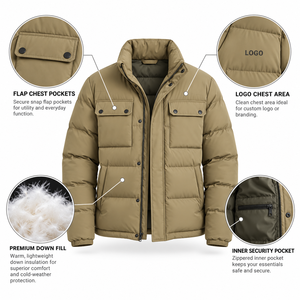 Chaqueta Acolchada para Hombre con Bolsillo Utilitario en el Pecho, Color Caqui, Relleno de Poliéster, Abrigo Cálido de Invierno, Estilo Casual, Logotipo Personalizado, Venta al Por Mayor, MOQ Bajo - Product Image 6