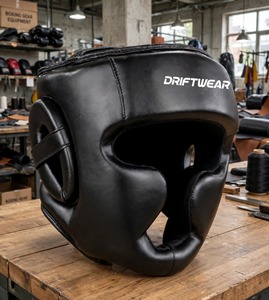 อุปกรณ์ป้องกันศีรษะสำหรับชกมวยแบบเต็มหน้า ยี่ห้อ Custom Logo Driftwear Impex รุ่น Pro Sparring ทำจากหนังวัวแท้ สำหรับฝึกซ้อม MMA และคิกบ็อกซิ่ง - Product Image 2