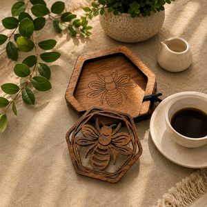 Organic Pebble Pattern Laser Cut Solid Wood Coaster Handcrafted Heat Resistant Drink Mat <b>Table</b> <b>Protector</b> Coffee Tea Cup - Product Image 6