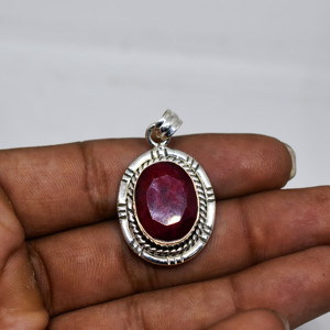 Wholesale Natural Red <b>Ruby</b> Pendant 925 Sterling Silver Handmade Red Gemstone Pendant Vintage Elegant Jewelry Gift for Women - Product Image 1