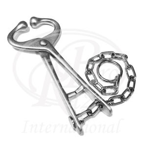 Cadena para sujetar toros, reutilizable, de acero inoxidable, herramienta para manejo de ganado, acabado satinado, longitud de la cadena 13.5 pulgadas, longitud total 7.5 pulgadas - Product Image 1