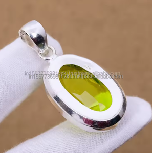 Pendentif ovale en forme de péridot vert Bijoux en argent sterling 925 Bijoux bohème Pendentif péridot à facettes Cadeaux de pierre de naissance d'août - Product Image 5